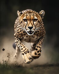 Fototapeta premium Cheetah Sprinting in Motion Through the Grasslands
