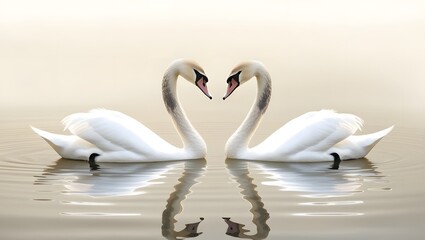 Obraz premium Ethereal setting graceful swans in tranquil lake waters reflecting love symbolism in wildlife photography