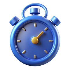 blue stopwatch 3d icon in cartoon plastic style minimal isolated on transparent white background, clipping path