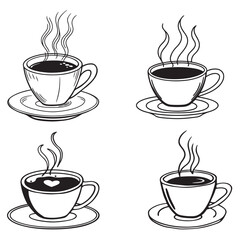 Coffee cup icon set. Cups of coffee tea collection. Hot drink icon. Disposable cup. Cup coffee with steam. Vector Illustration.