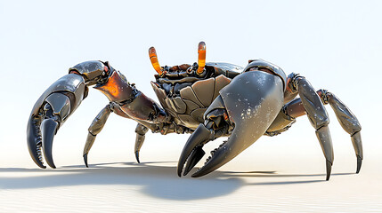 Fototapeta premium A crab with orange eyes and orange claws is standing on a white background
