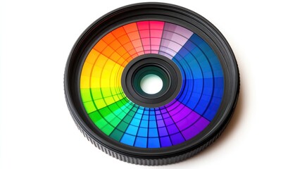 Color calibration tool with rainbow palette for photography post production isolated on white background for precise color correction.