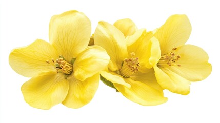 Delicate yellow quince flowers arranged beautifully on a white background showcasing their vibrant and elegant appearance.