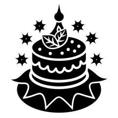 Festive christmas cake. Christmas cake. Christmas vector. Cake. Cake vector. Christmas cake icon. Silhouette.