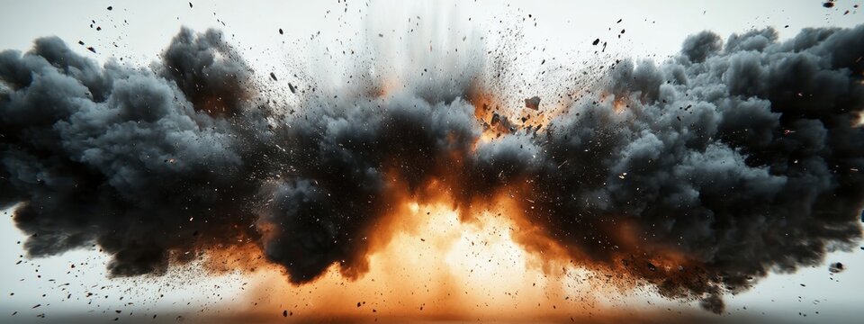 Explosive Black Charcoal Powder Dust Smoke Particles Burst Abstract Background