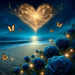 a heart with butterflies in the sky and a heart in the middle3