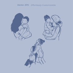 Minimalist Mother and Child Silhouette Vector Illustrations