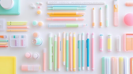 Obraz premium Colorful Stationery Supplies Flat Lay Arrangement for Creative Work