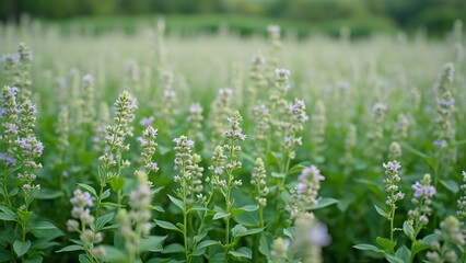 Obraz premium Stunning Field of White Buckwheat with Purple Flowers, High-Resolution 