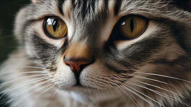 4k cat portrait close eye closeup video face olated natural green white sweet olation fur active striped frisky cute grey small althy ng look adorable lovely home
