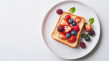 Delicious French Toast Topped with Fresh Berries and Mint Leaves