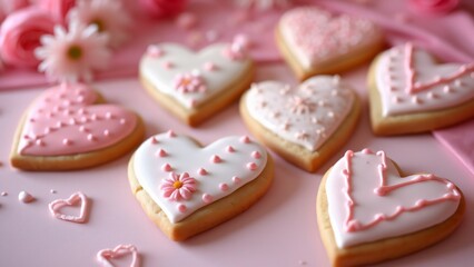 Elegant Pink & White Heart Cookies, Valentine's Wedding Treats