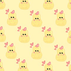 Cute Yellow chick seamless pattern background. Animal hand drawn tile wallpaper of chick in pattern. Cartoon character creative design illustration