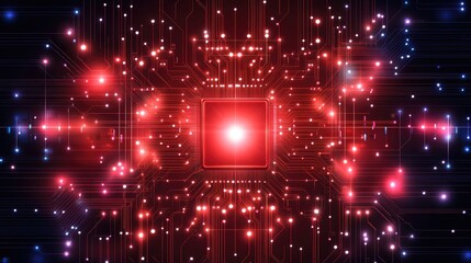 Abstract Technology Background with Bright Lights and Circuit Patterns