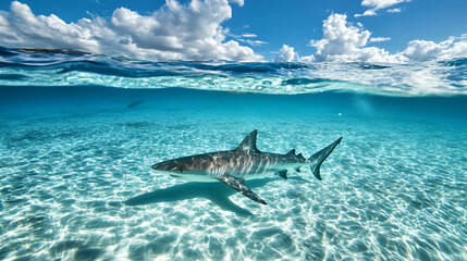 Caribbean Reef Shark Swimming in Shallow Water