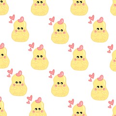 Cute Yellow chick seamless pattern background. Animal hand drawn tile wallpaper of chick in pattern. Cartoon character creative design illustration 