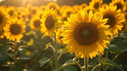 Obraz premium Enchanted Sunflowers Field, Golden Petals Basking in Sunlight, Vibrant Summer Scene