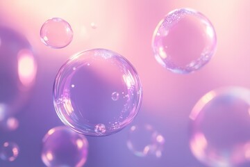 A dreamy abstract floating soap bubbles in soft pink and purple hues