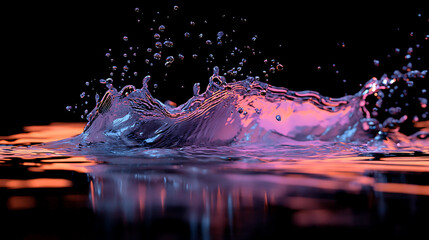 Abstract Water Splash with Neon Lighting Effects