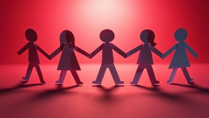 Symbolic Paper Chain, Unity, Teamwork, and Connection on Red Background