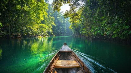 Fototapeta premium Serene River Journey Through Lush Green Tropical Paradise