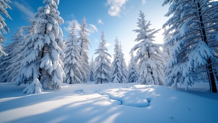 Serene Winter Wonderland, Snow-Covered Forest Landscape