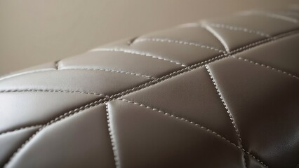Close-up of Luxurious Gray Leather Texture with Diamond Stitch Pattern, Soft and Shiny