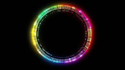 Colorful, glowing, circular light frame on black background.