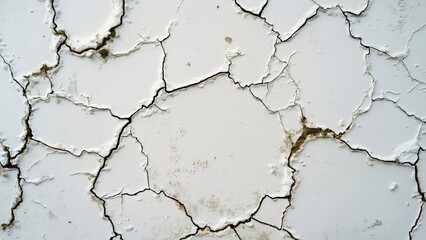 Obraz premium Close-up of Cracked White Stucco Wall Texture - Grunge Background Wallpaper