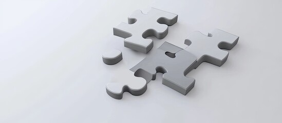 Grey and white puzzle pieces on a white background.