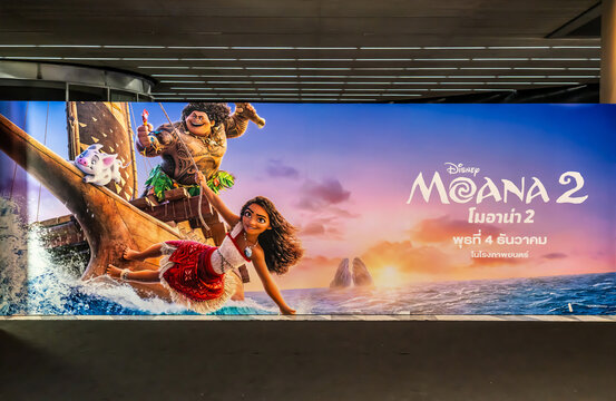 BANGKOK, THAILAND, 05 Dec 2024 - A beautiful standee of a movie called Moana 2 Display at the cinema to promote the movie
