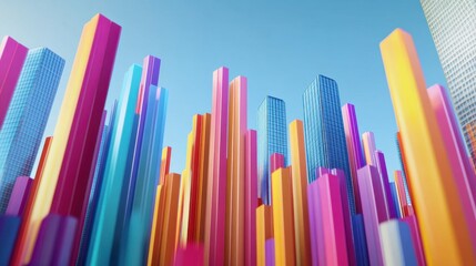 Vibrant Financial Bar Chart Models Close-Up