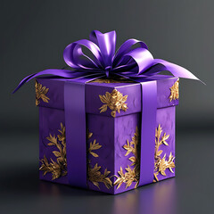 royal purple gift box adorned with golden floral decorations and large ribbon, perfect for special occasions. This elegant design adds touch of luxury to any celebration