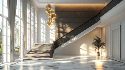 Interior design with aesthetic elegant staircase