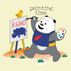 bear drawing rhinoceros design cartoon vector illustration