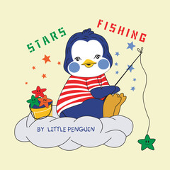 penguins are fishing design cartoon vector illustration