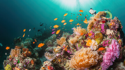 Fototapeta premium vibrant coral reef with colorful fish swimming gracefully