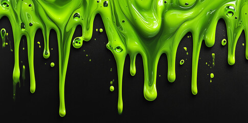 Green slime dripping down on a black background, in the style of a vibrant green color