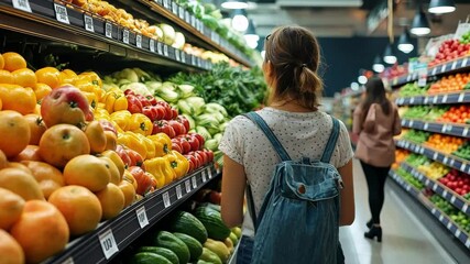 Exploring fresh produce at a bustling grocery store in the afternoon