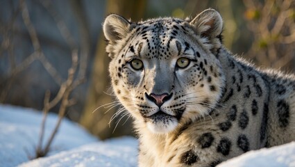 Fototapeta premium portrait of a leopard with horrible eyes in standing posture in zoo