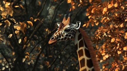Majestic Giraffe in Autumn Forest: Stunning Wildlife Portrait