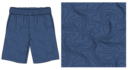chaotic abstract wavy lines seamless pattern all over print with men's shorts fashion flat sketch vector graphic artwork to use fashion, clothing, textile