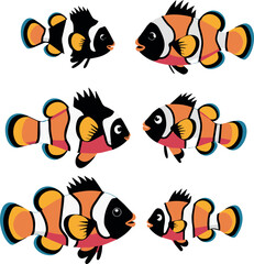 clownfish colorful set, vector illustration