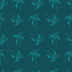 hand drawn summer palm tree coconut tree monochrome line art illustration wallpaper, seamless pattern, repeat print, textile, fabric, vector artwork