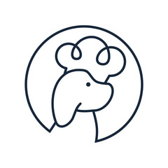 dog head logo with chef hat, pet chef vector line
