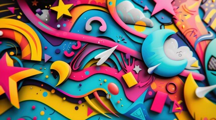 Obraz premium Colorful abstract design featuring playful shapes and dynamic patterns.