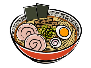 ラーメン筆書きベクターイラスト