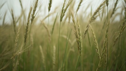 Fototapeta premium Close-up of Tall Grasses Swaying Gently in the Breeze, Organic Meadow Plants, Natural Texture, Serene Nature Scene, Summer Field, Windswept Grass, Rural Landscape, Detailed Botanical