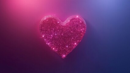 Fototapeta premium Vibrant Pink Glitter Heart on Purple Gradient, Valentine's Day Passion