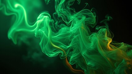 Emerald Green Smoke and Fire, Abstract AI Art, Dark Background, Green Embers, Swirling Vapor, Mystical Texture